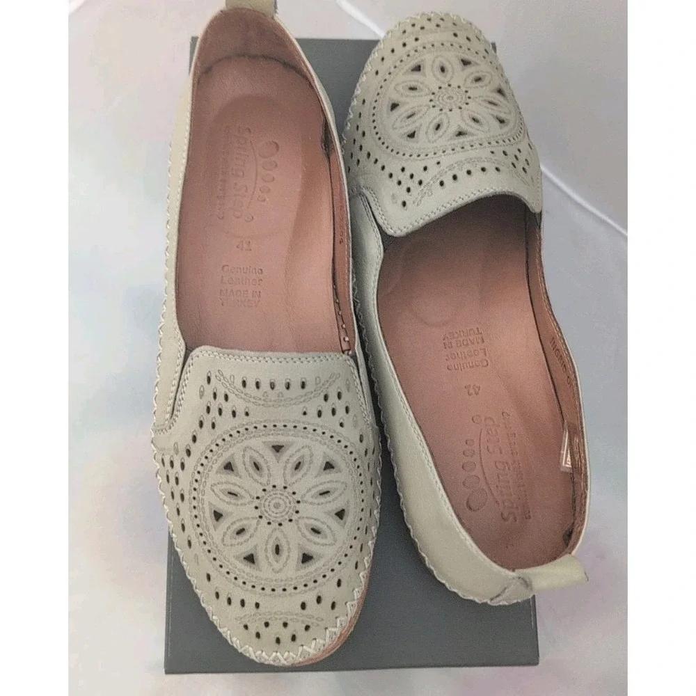Spring Step Ingrid Womens Leather Slip On Flats Size 9.5-10 (41) Olive Green New